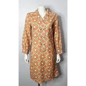 Vintage 1960s Orange MOD Patterned Shift Dress